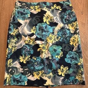 Ann Taylor Teal and Yellow Floral Pencil Skirt